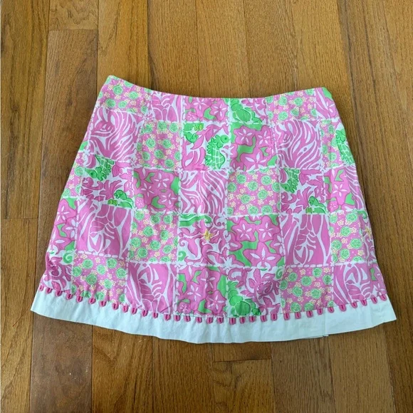 Lilly Pulitzer size 2 Faux Wrap Skirt Skort Pink Green - Picture 9 of 9